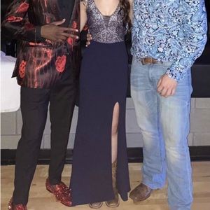 Blue prom dress with slit